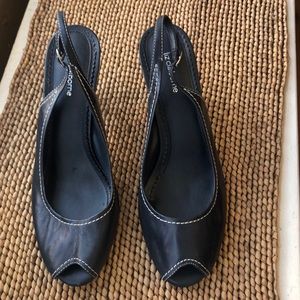 Black Leather Sling Back Pump